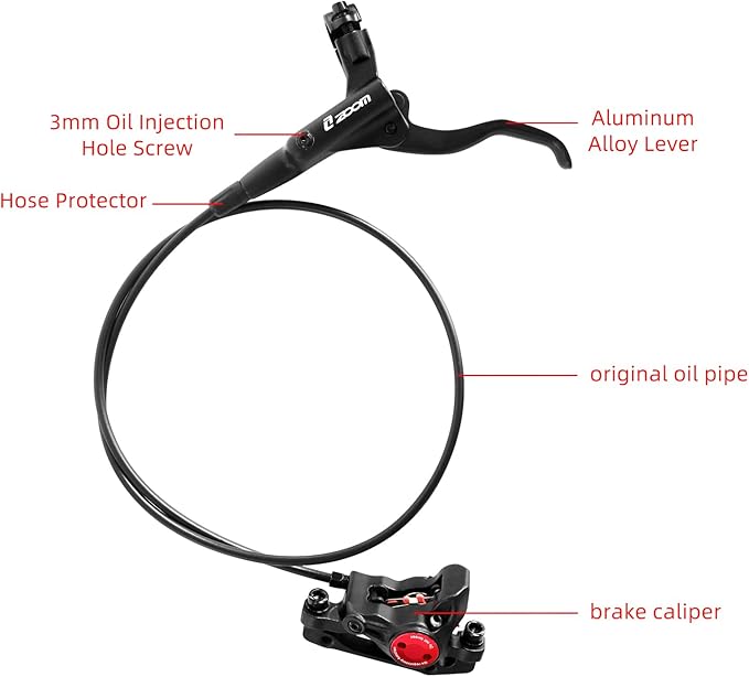 Z00M MTB Hydraulic Disc Brakes Set Mountain Bike Left Front 800mm Right Rear 1450mm Hydraulic Brake Aluminum Alloy Bicycle Disc Brake for E-Bike Fat Bike Road Bike 2 Piston