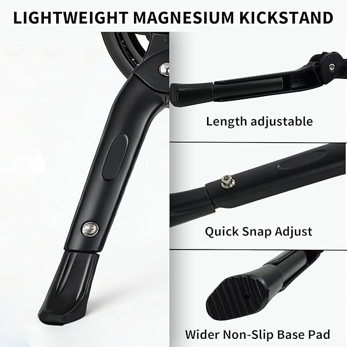 Center Mount Bike Kickstand Adjustable Bicycle Stand for 14 to 26 Inch Wheels, Heavy Duty Aluminum Alloy Kick Stand with Wide Non Slip Foot for Mountain, Road, Hybrid and Electric Bikes