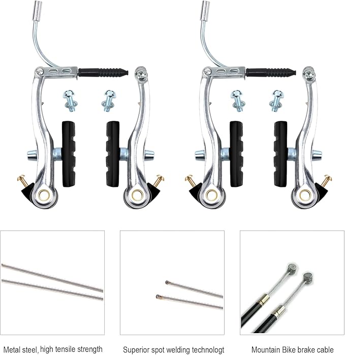 V-Type Bike Brake Set, Complete Universal Bike Front and Rear MTB Brake, Bicycle Brakes, Inner and Outer Cables, Include Brakes Lever Calipers Multi-Tool Wrenches