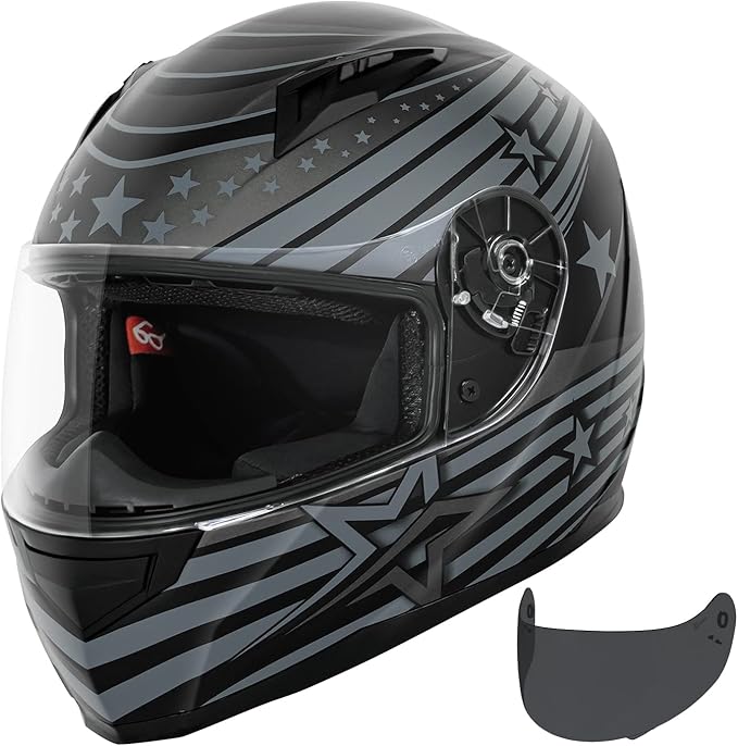 VCAN VX Lightweight Full Face Motorcycle Street Bike Helmet with Extra Tinted Visor, Coolmax Technology & OTG Ready, DOT Approved