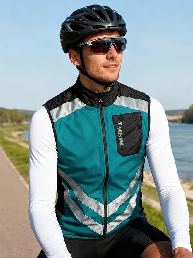 WOSAWE Men's High Visibility Cycling Wind Jacket Water Resistance Reflective Windbreaker