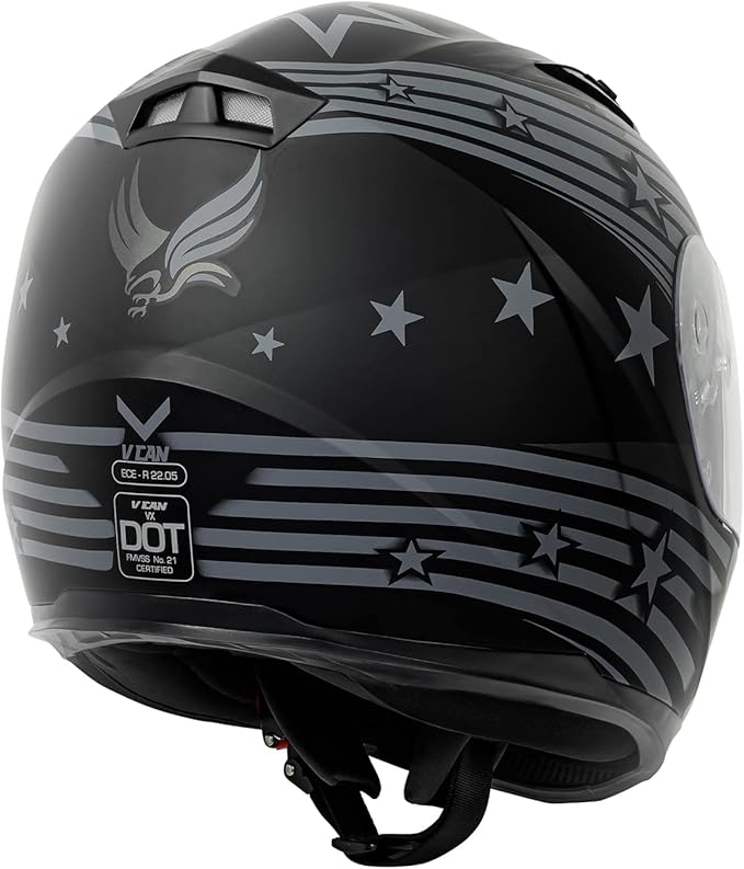 VCAN VX Lightweight Full Face Motorcycle Street Bike Helmet with Extra Tinted Visor, Coolmax Technology & OTG Ready, DOT Approved
