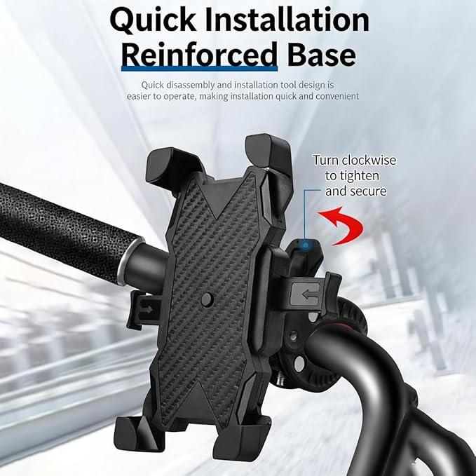 Motorcycle Phone Mount - [Windproof Up to 150 MPH] [Compatible with 7.2-Inch Large-Screen Phones] | Bicycle Phone Holder, Motorcycle Handlebar Phone Clip, Fits iPhone 16 Pro Max