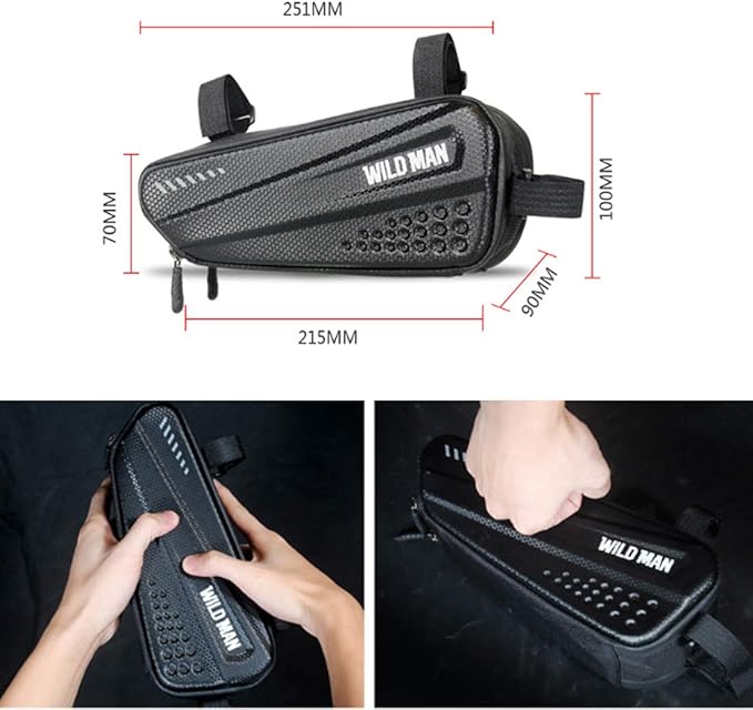 Bike Frame Bag, Waterproof Bicycle Bag Cycling Front Top Tube Pouch Pannier Bike Triangle Bag Front Saddle Frame Pouch for Outdoor MTB Road Mountain Bike Crossbar Storage Bags with Reflective Stripe