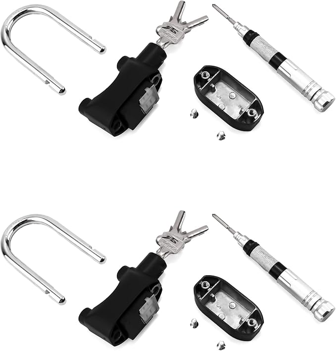 QWORK Alarm Lock, 110 dB Anti-Theft Security Padlock, 2 Pack Door Motorcycle Bicycle Padlock, Universal Security Siren Alarm Lock with 3 Keys (Black)