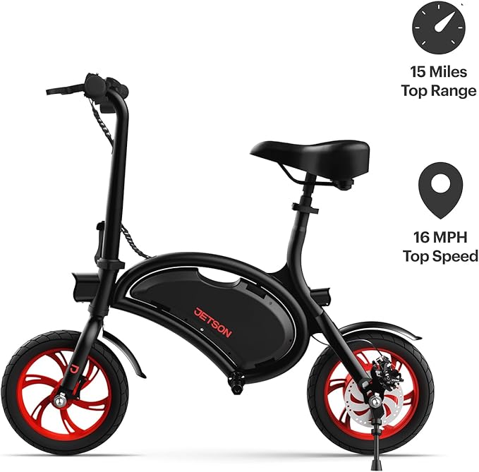 Jetson Bolt Electric Bike, Foot Pegs, Easy-Folding, Built-in Carrying Handle, Twist Throttle, Cruise Control, Up to 15.5 MPH, Range Up to 15 Miles, Ages 13+