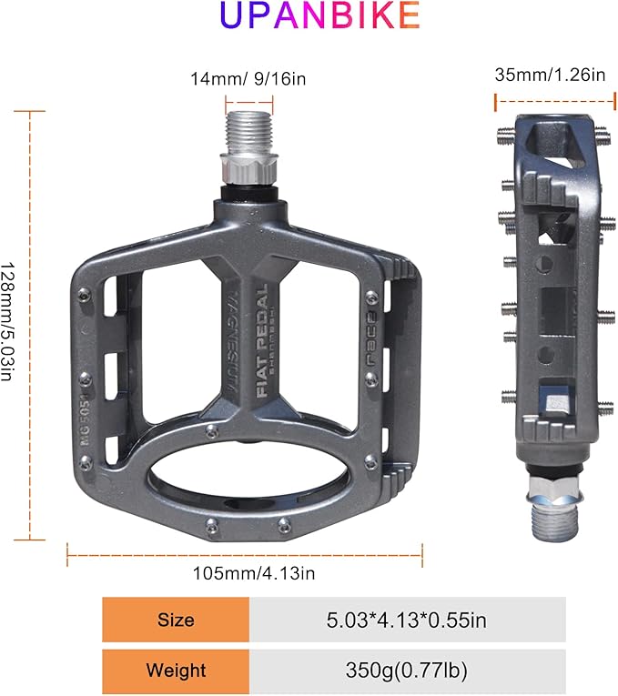 UPANBIKE Magnesium Alloy Bike Pedals 9/16'' Spindle Bearing High-Strength Non-Slip Large Flat Platform for Mountain Bike Road Bicycle