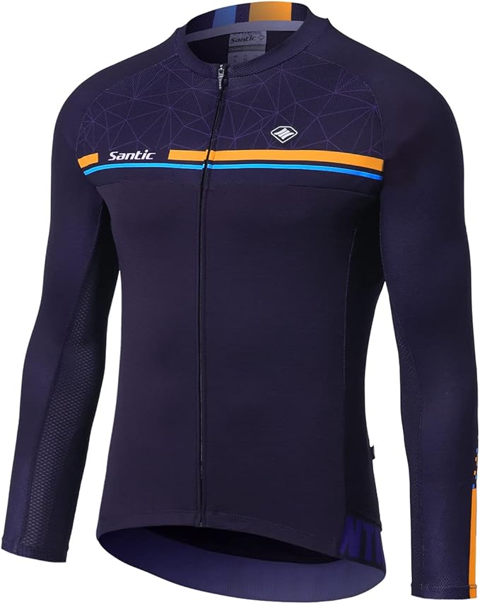 Santic Cycling Jersey Men's Long Sleeve Bike Reflective Full Zip Bicycle Shirts with Pockets