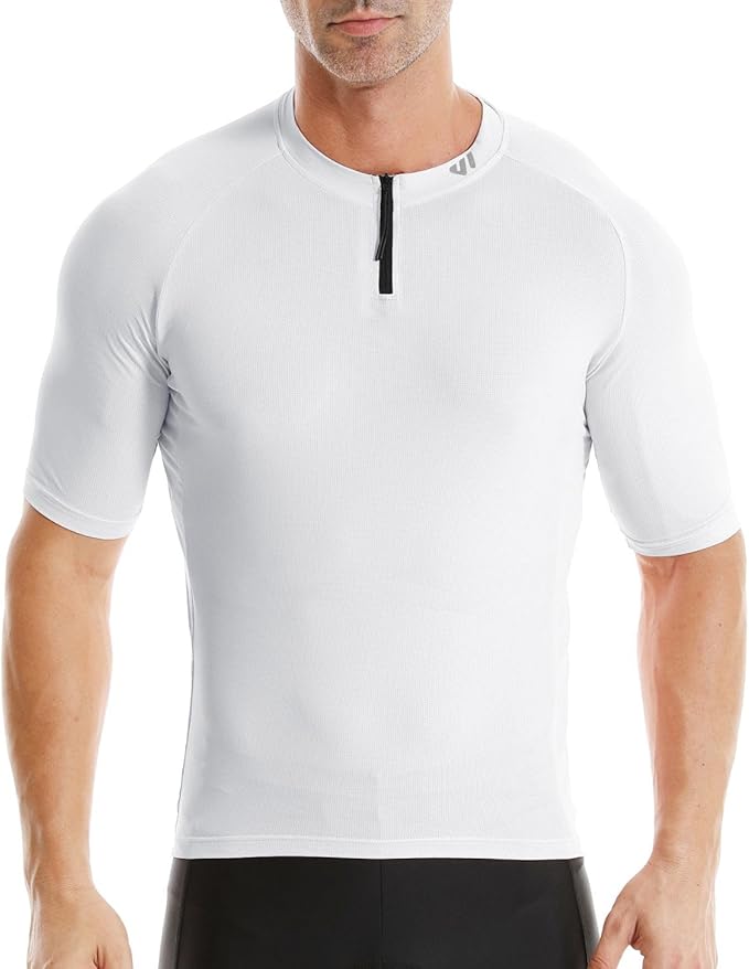 Wulibike Cycling Jersey Men Short Sleeve, Road Bike Shirts 1/4 Zipper with Pockets, Bicycle Clothing Breathable Quick Dry