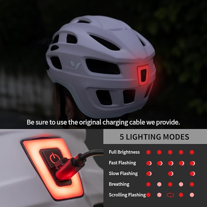 Bike Helmet for Adults, Lightweight Mountain Bicycle Helmet with USB Rechargeable LED Rear Light, Removable Sun Visor for Women, Men, Suitable for Cycling and Commuting
