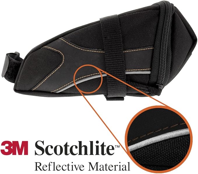 BV Strap-On Bike Bag with Reflective Material - Saddle Bag with Seperate Divider for Small Items for All Your Essentials - Bike Pouch with Taillight Hanger for Maximum Safety