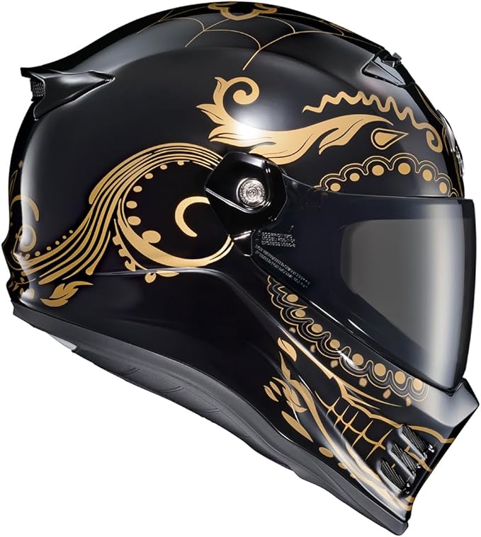 ScorpionEXO Covert FX Full Face Adult Motorcycle Helmet Street Fighter Style - Bluetooth Ready Speaker Pockets DOT ECE El Malo (Gold/Gloss Black - 2X-Large)