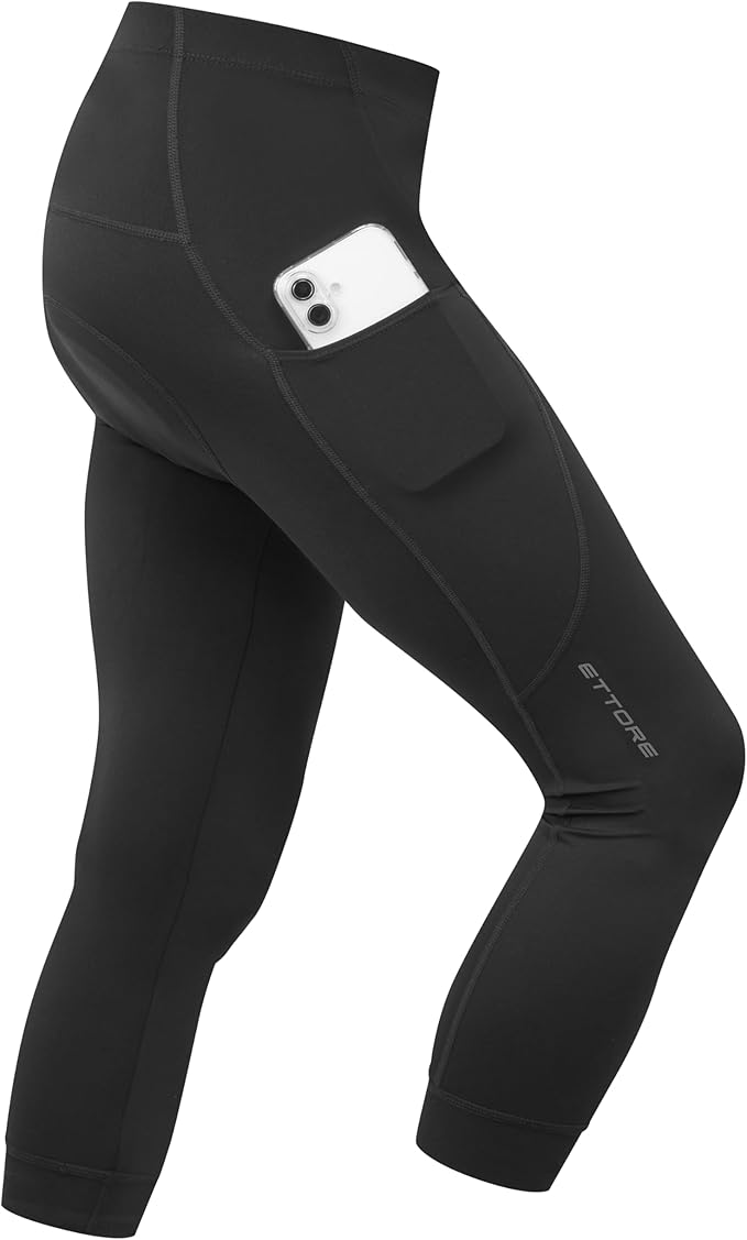 Ettore Mens Padded Cycling Shorts with Pocket Three Quarter Length Breathable Quick Dry Road Bike Bicycle - Dart