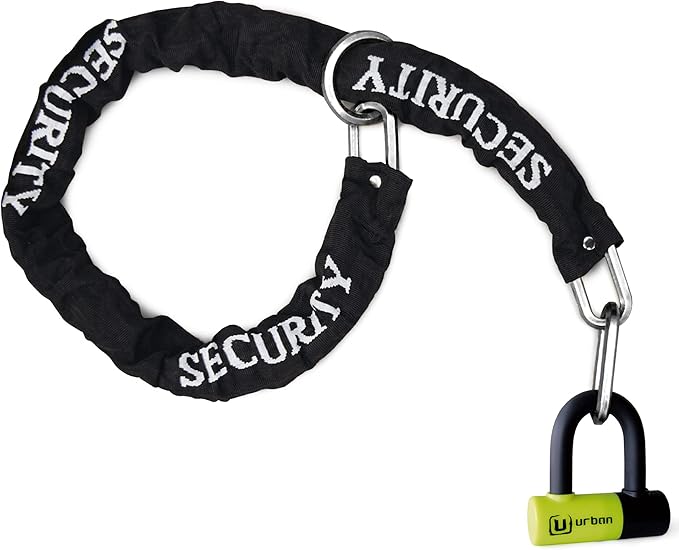 Urban UR59120 Mini U Lock with Chain Loop 120 cm/3.9ft, Dual Function Safer & Lighter for Motorcycle Disc Lock, High Security Double Locking, Universal Anti Theft for Motorcycle, Scooter, Bicycle