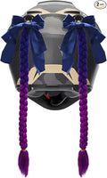 2PCS Helmet Pigtail Braids, Motorcycle Helmet Ponytail with Suction Cup, Bowknot Pigtails for Bicycle Helmet Decoration (Blue-Purple)