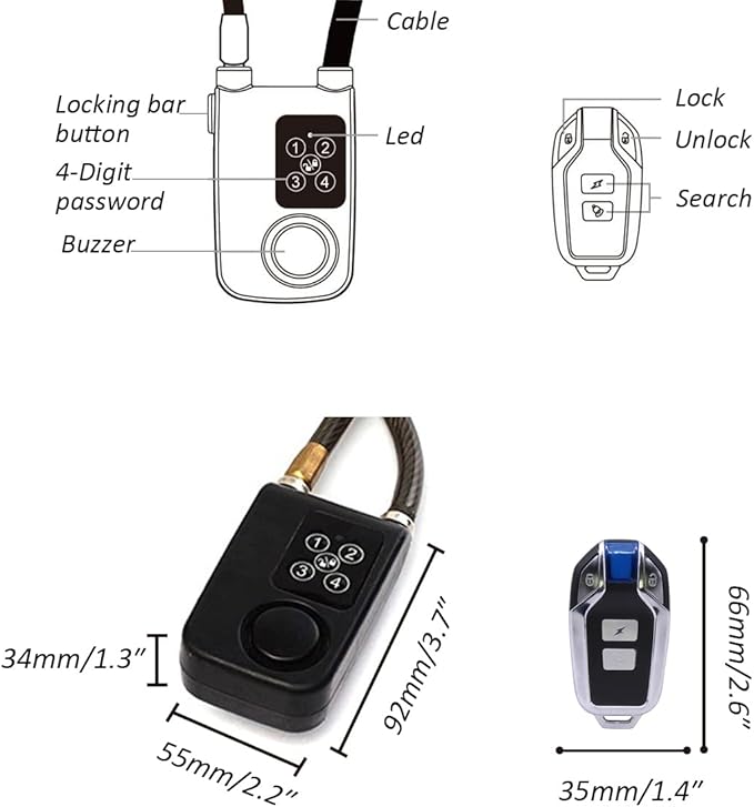 Mengshen Bike Alarm Lock, Wireless Anti-Theft Burglar for Bicycle Motorcycle Door Fence Gate Scooter Baby Stroller with 31 Inch Cable Length IP55 Waterproof Remote Control Included (Blue)