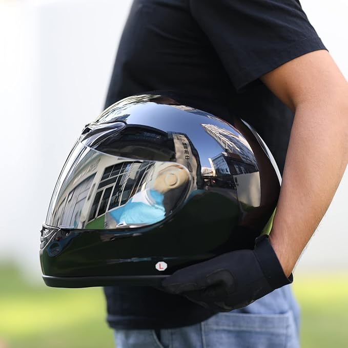 TCT-MOTORPARTS Motocross Flip Up DOT Full Face Helmet Visor Mirror Sun Shield Street Sport Motorcycle Adult Helmet for Women Men Gloss Black,Small