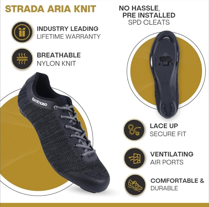 Tommaso Strada Mens SPD & Peloton Shoes—Ready-to-Ride with Peloton Delta Cleat or SPD Cleats for Indoor Bikes—Explore Vareity Cycling Shoes & Bike Accessories.