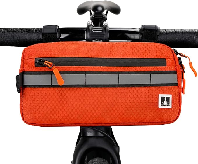 ROYALFAIR Waterproof Bike Handlebar Bag with Reflective Strips & Shoulder Strap, Bicycle Front Frame Storage Pouch for Mountain Road Cycling Commuting (Orange)