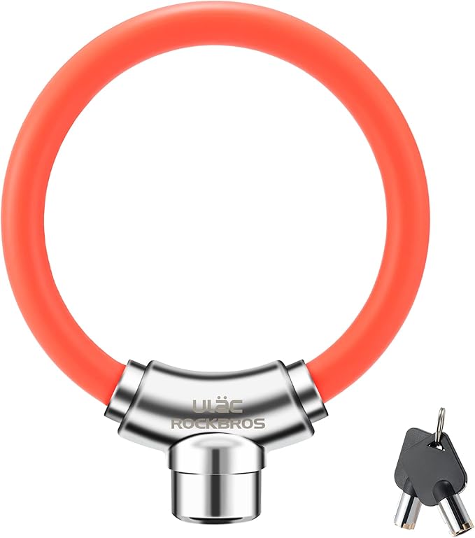 ROCKBROS Anti-Theft Bike Cable Lock, Red, Portable, Key Lock, Rustproof