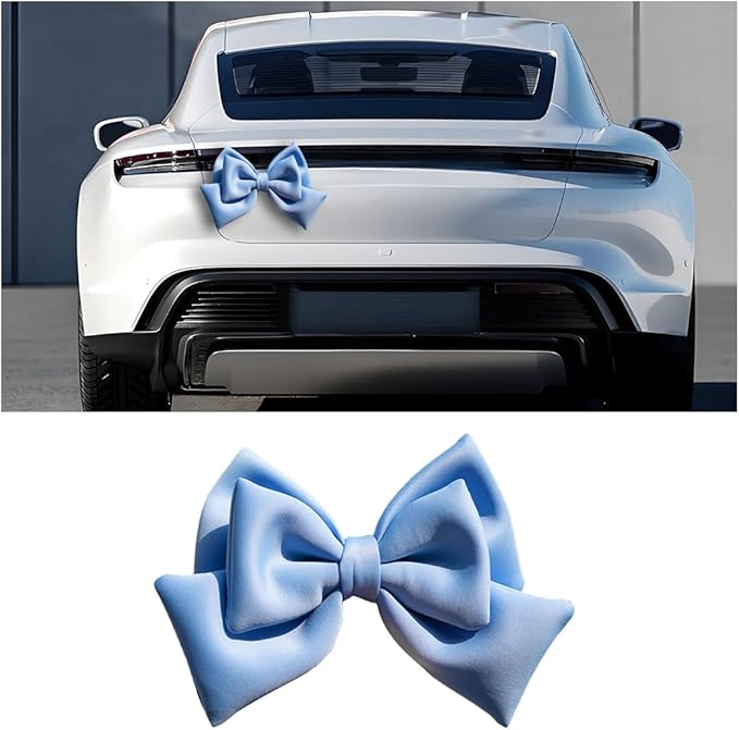 Motorbike Helmet Decor, Cute Fashion Large Bowknot Motorcycle Helmet Ornament, Automotive Exterior Rear Bumper Decoration for Girls Women, Universal for Truck Motorcycle Sedan (Light Blue)