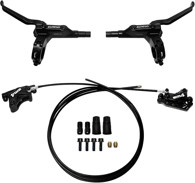 ZTZ 4-Piston Internal Routing Hydraulic Brake Set, Front 850mm and Rear 1600mm Hydraulic Disc Brake for eBike Mountain Bike,Pre-Bled Hydraulic Brake Kit with Mounting Adapter (Front+Rear)
