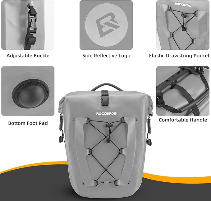 ROCKBROS Bike Panniers Waterproof Bike Rear Rack Bag Max 30L Large Capacity Bike Rear Panniers for Cycling Traveling Commuting 1 Pack
