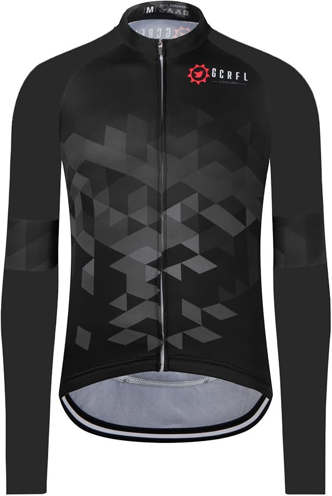 GCRFL Men's Cycling Jersey Long Sleeve Biking Shirt with 3+1 Zipper Pocket Breathable Quick Dry Bicycle Jersey