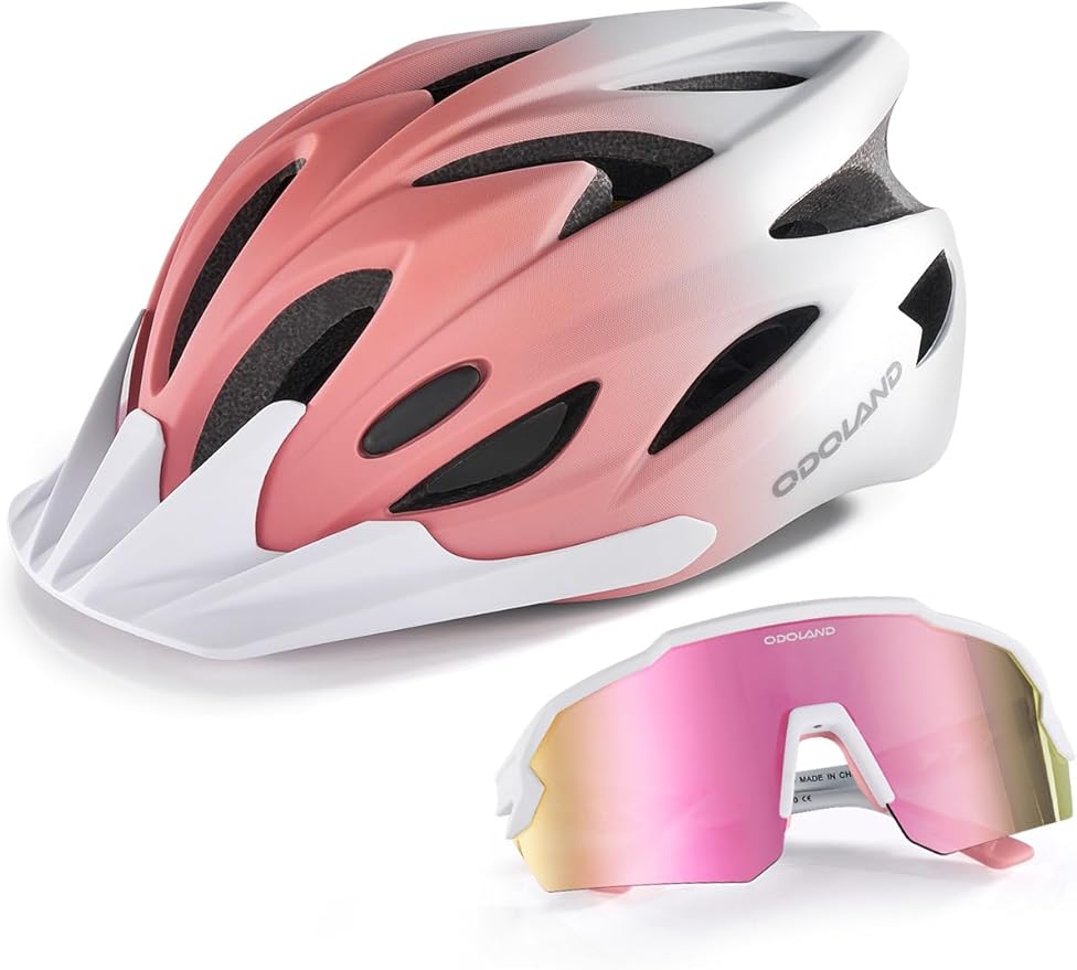 Odoland Adult Bike Helmet and Cycling Sunglasses Set for Men & Women, Safety Certified Bicycle Helmet with UV Protection Glasses for Mountain, Skating, Road, City Commuting & Outdoor Riding