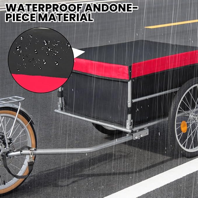 Foldable Bike Cargo Trailer with 20 Inch Wheels for Groceries, Tools and Luggage Transport