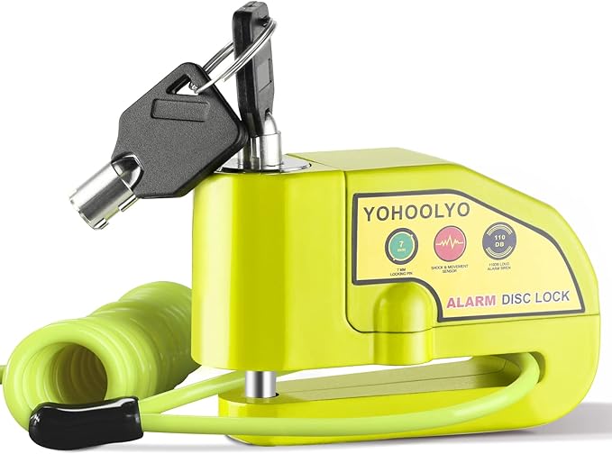 YOHOOLYO Alarm Disc Lock Motorcycle Disc Brake Lock Anti-Theft Waterproof 110 dB 7mm Pin 5ft Reminder Cable for Motorcycles Bike Scooter Carry Pouch