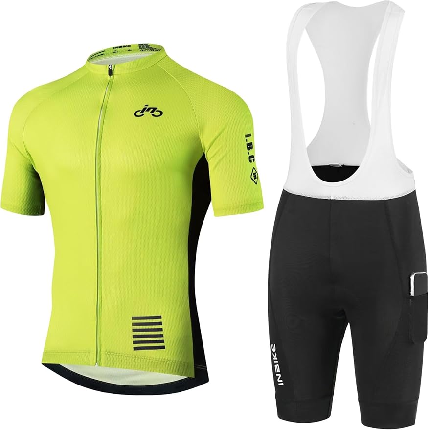 INBIKE Cycling Jersey Mens Set Reflective Breathable Biking Outfit Quick-Dry Bib Bicycle Jersey with 3D Padded Shorts