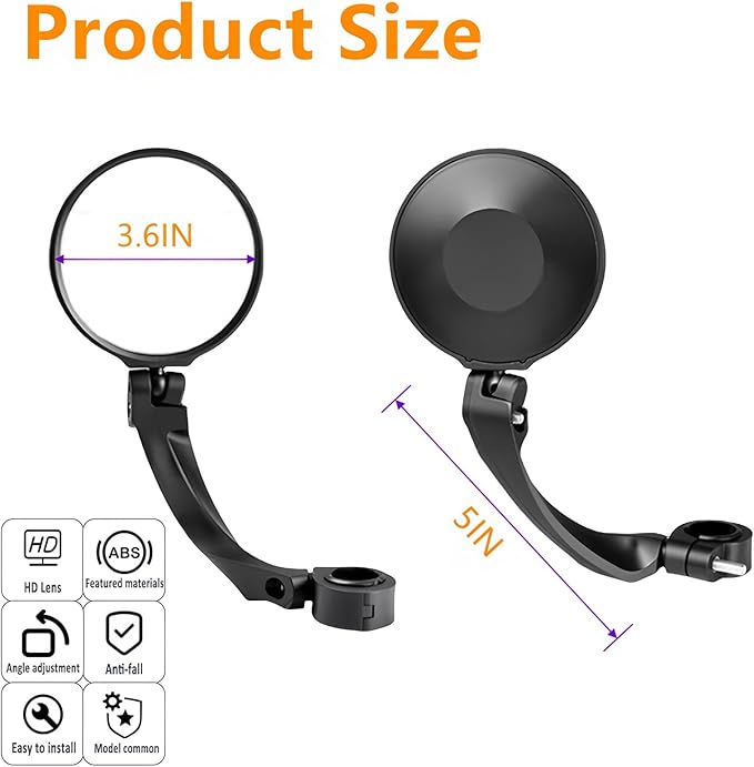 Handlebar Bike Mirror,2 Pack HD Wide Angle Safe Rearview Bicycle Mirrors,360° Adjustable Rear View Mirrors Anti-Glare Shatterproof Glass Lens,Compatible with E-bikes,Mountain Road Bikes (Circular)