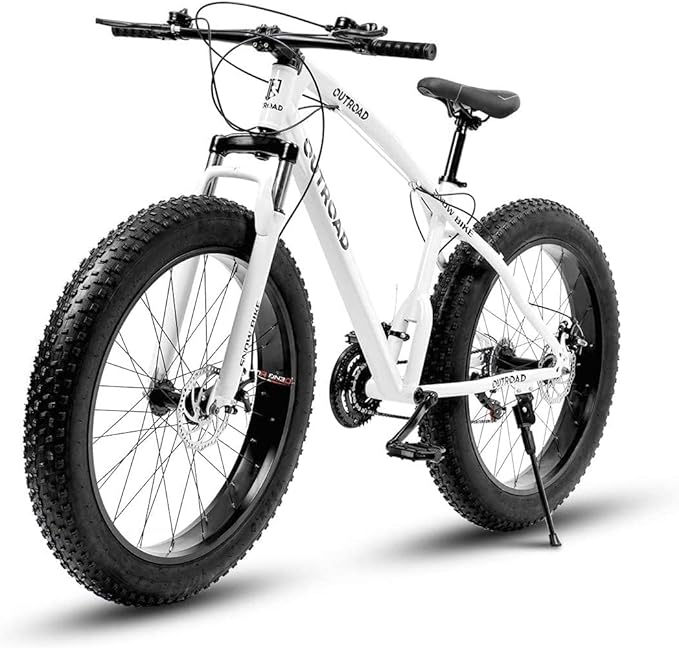 Outroad Fat Tire Mountain Bike with 26 inch Wheels, 21 Speed with High Carbon Steel Frame, Double Disc Brake and Front Suspension Anti-Slip Bikes