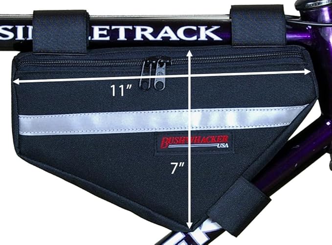 Bushwhacker Laredo Black Bicycle Frame Bag with Reflective Trim – Cycling Triangle Pack for Top and Down Tube – Rear and Front Accessories Bike Storage