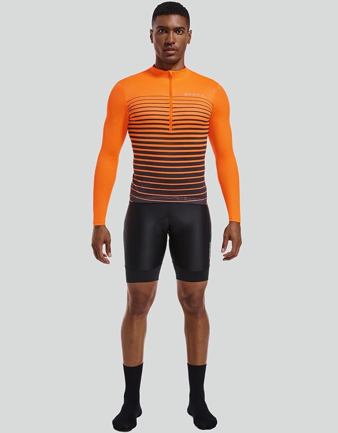 Spotti Men's Cycling Bike Jersey Long Sleeve with 3 Rear Pockets - Moisture Wicking, Breathable, Quick Dry Biking Shirt
