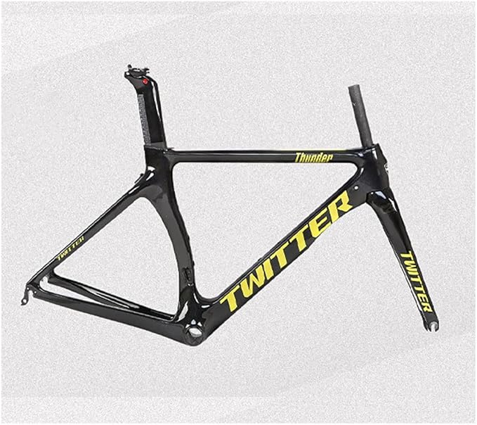 Carbon Fiber Road Bike Frameset 46/48/50/52/54cm Wind Breaking Racing Frame Internal Routing C Brake Frame Set QR 100mm/130mm (Color : Black Yellow, Size : 46cm)