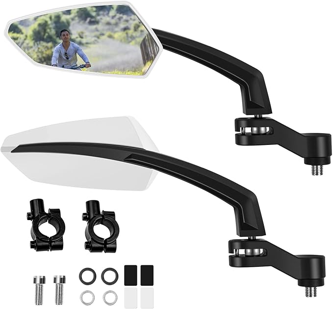 Addmotor Bike Mirrors, 1 Pair Bicycle Mirror Handlebar Mount, 360° Adjustable Rotatable Bike Mirror, HD, Safe Handlebar Rearview Mirror, Bike Accessories Bicycle Mirrors Set White