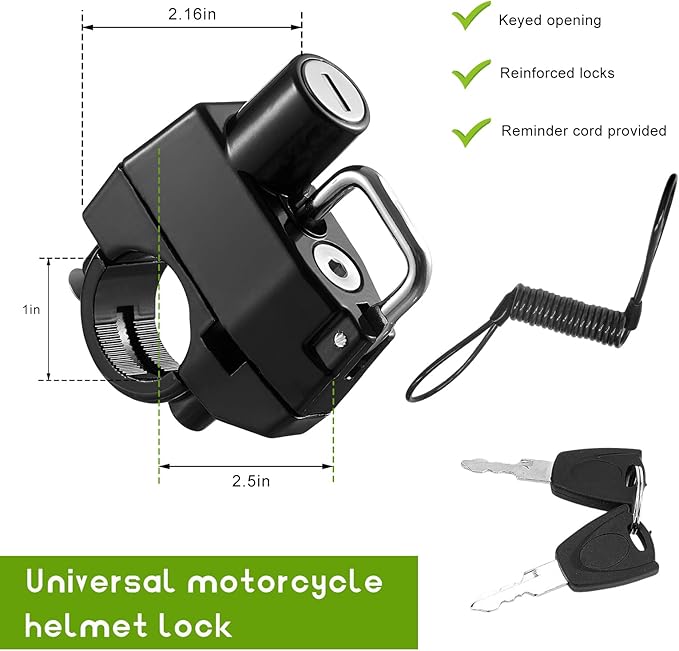 Motorcycle Helmet Lock & Cable, Anti-Theft Aluminum Alloy Helmet Holder Hook with 2 Keys, Universal Handlebar Mounting Helmet Security Lock for Motorbike Scooter Street Bike (Lock & Cable)