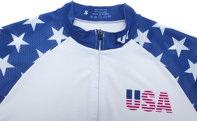 Lo.gas USA Cycling Jersey Men Short Sleeve Bike Biking Shirts American Flag Road Bicycle Clothing Full Zip with Pockets