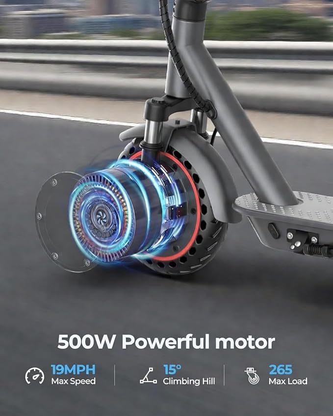 Electric Scooter for Adults - 19/22MPH & 15/22Mile Range, 8.5"/10" Solid Tires Folding Commuter E-Scooter with Dual Suspension, App Control & Dual Brake System, with Seat