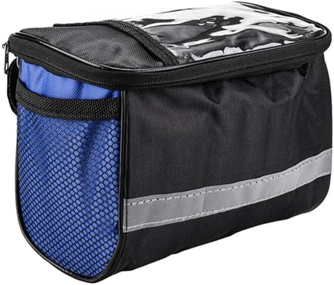 Collapsible Bike Basket, Large Capacity Bike Handlebar Bag, Multi-Purpose Detachable Bicycle Front Basket, Front Storage Bag with Reflective Strip for Shopping Commuter Pet Camping Outdoor Blue