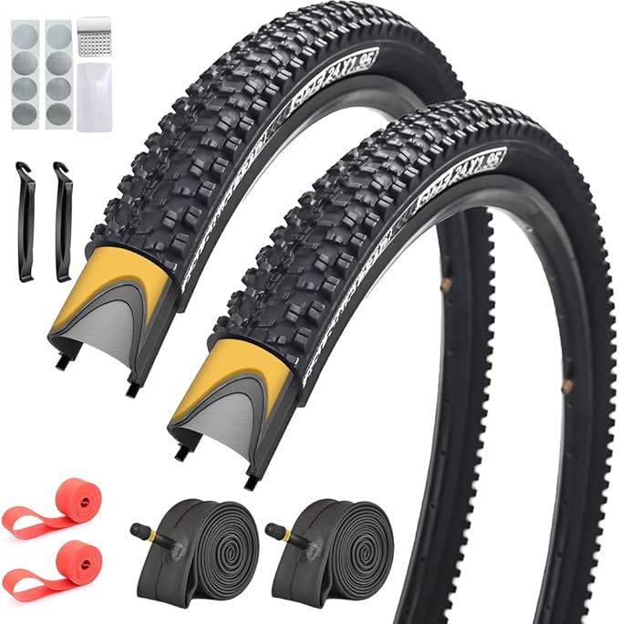SIMEIQI 2 Pack 24/26/27.5x1.95 26x2.1 29x2.125 Inch Anti-Puncture Tires for Mountain Bike and Tubes Folding Replacement Bicycle Tyres for Hybrid Trails Commuter City Road