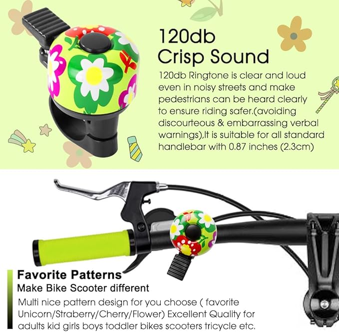 Kid Bike Bell - Bicycle Bell for Kids Boys Girls Adults | 120db Classic Mini Loud Bike Ring - Cool Bike Bell Design with Crisp Clear Sound for MTB,BMX,City Bike,Scooter -Kid Bike Accessories