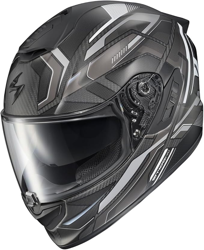 ScorpionEXO ST1400 EVO Carbon Fiber Full Face Sport Touring Street Motorcycle Helmet - Bluetooth Ready Speaker Pockets DOT ECE Hex (Matte Grey - Small)