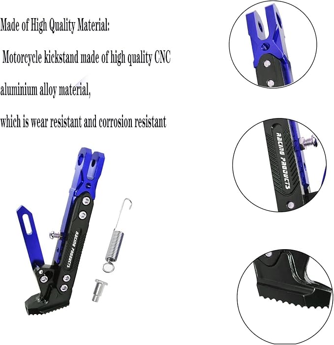 Universal Motorcycle Kickstand Accessories Motor Scooter Modified CNC Aluminum Alloy Adjustable Tripod Holder Kickstand Foot Side Support Stand Motor Scooter Motorbike Motocross Dit Pit Bike