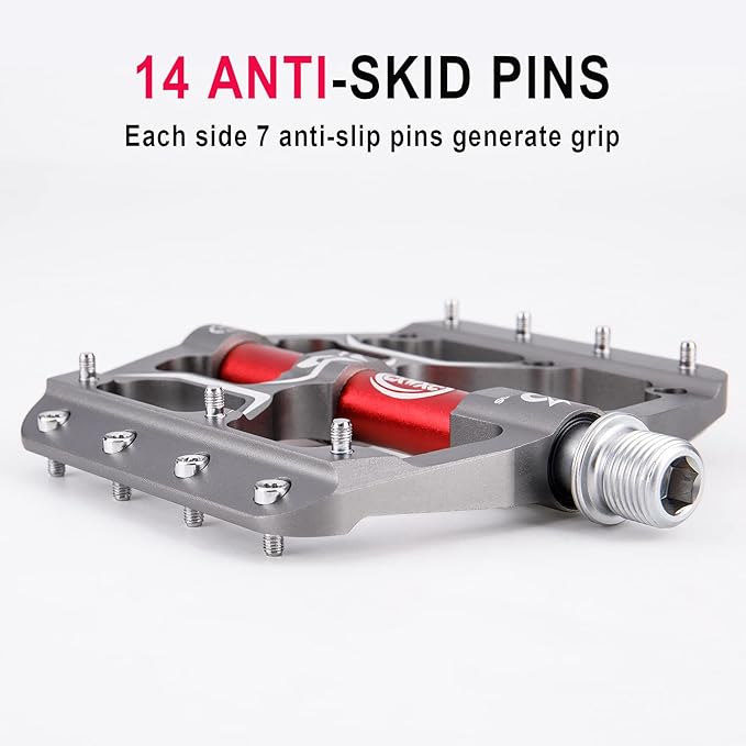 Road/Mountain Bike Pedals - 3 Bearings 9/16” Aluminum Alloy Bicycle Pedals - Mountain Bike Pedal with Removable Anti-Skid Nails