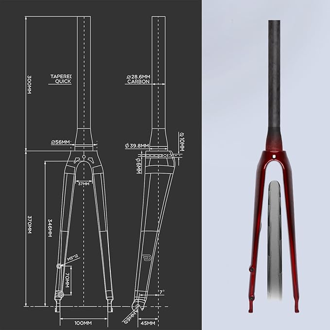 700C Full Carbon Fibre Road Bike Rigid Fork Flat Disc/C Brake Front Fork 1-1/2 Threadless Tube Gravel Road Bikes Quick Release Fork
