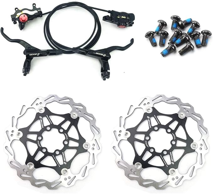 Zoom Hydraulic Disc Brakes Mountain Bike Sets MTB Front & Rear Set with Floating Disc Rotor 160mm & Color Bolts (Black)