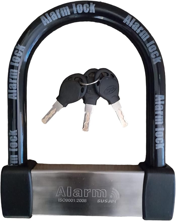 Heavy Duty Anti Theft Alarm U Lock for E-Bikes, Scooters, Motorcycles - 16mm Stainless Steel, 3 Keys, Weatherproof